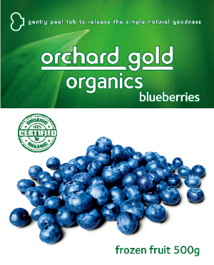 Orchard Gold Organic Blueberries, 500g, price/pack, frozen