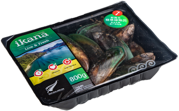 Live New Zealand Jumbo Greenshell Mussels (full shell) 800g, price/pack