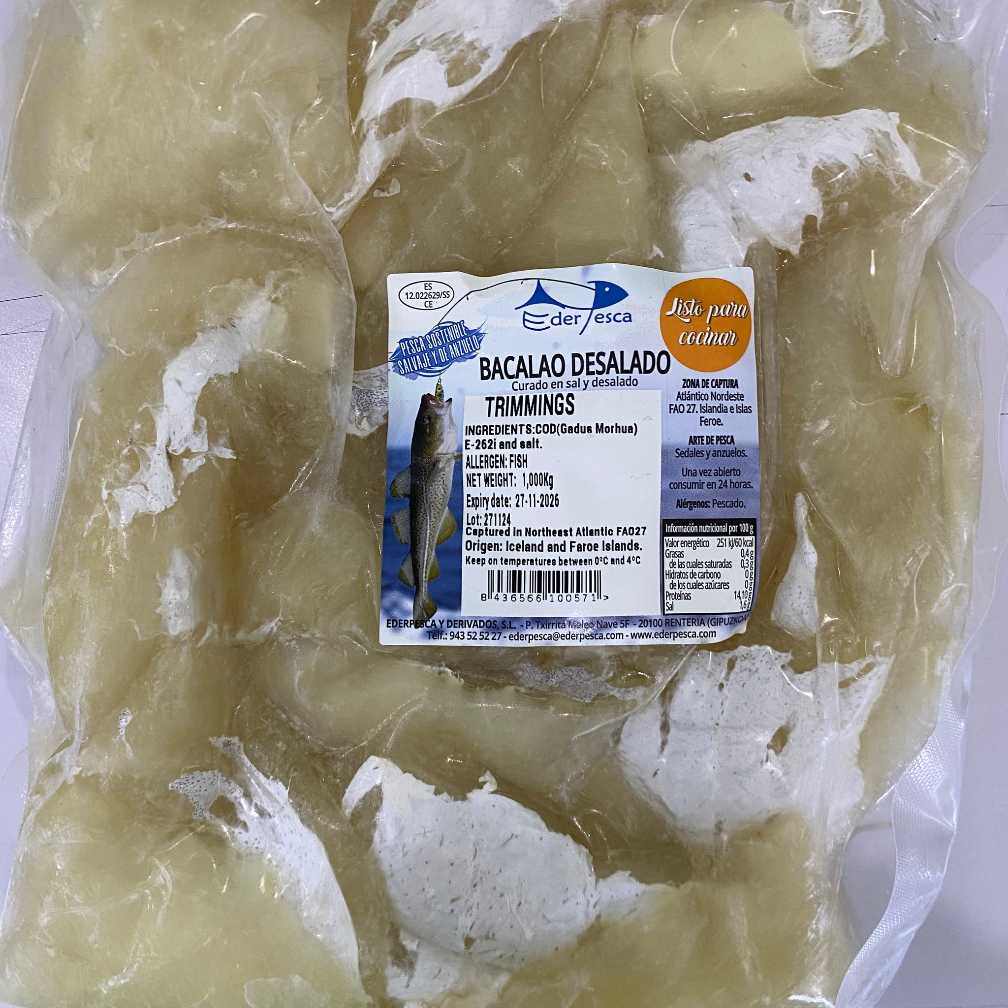 Wild Salted Codfish Bacalhau Shredded (Desfeito) 1kg, price/pack, frozen