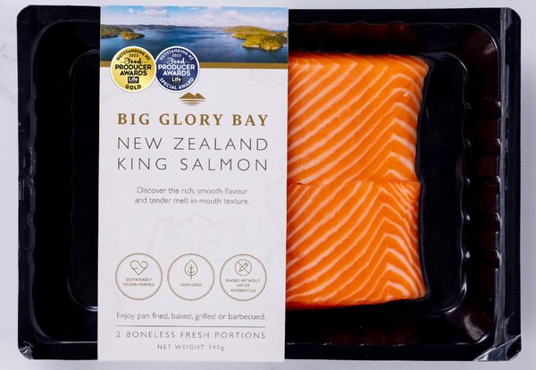 Fresh King Salmon (Chinook, Sashimi-grade/New Zealand) Fillet Portions (2 x 170g), skin on, boneless, price/2 pack (340g)