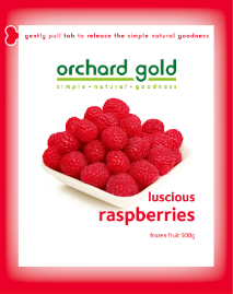 Orchard Gold Raspberries, 500g, price/pack, frozen