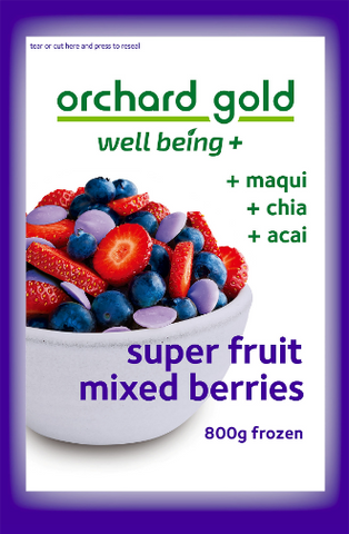 Orchard Gold Well Being + Maqui, Chia, Acai, 800g, price/pack, frozen