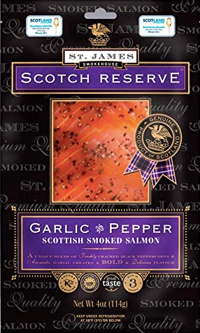 Cold Smoked Salmon Slices, Garlic & Pepper, 114g, price/pack, frozen