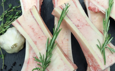 Grass Fed Beef Marrow Bones, cut 75mm (split half length wise), price 1kg/pack, frozen