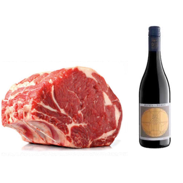 OP Ribeye Steak (Ribeye on the Bone), approx 1kg, with a bottle of Syrah (Shiraz), Nikau Point Reserve, Hawke’s Bay, 2016  From New Zealand