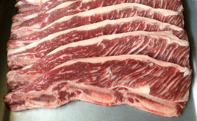 Angus Beef Short Ribs (LA/Flanken Cut/Korean BBQ style), 8mm cut, 1kg (Halal), price/pack, frozen