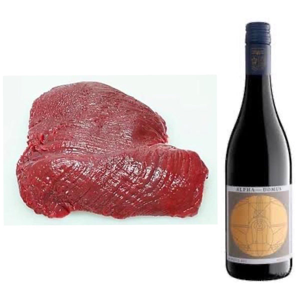 Grass Fed Venison (Red Deer) Rump (370g) with a bottle of Syrah (Shiraz), Nikau Point Reserve, Hawkes Bay, 2016