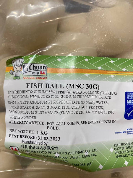 Fishballs (Made with Alaskan Pollock), 1kg/pack, frozen