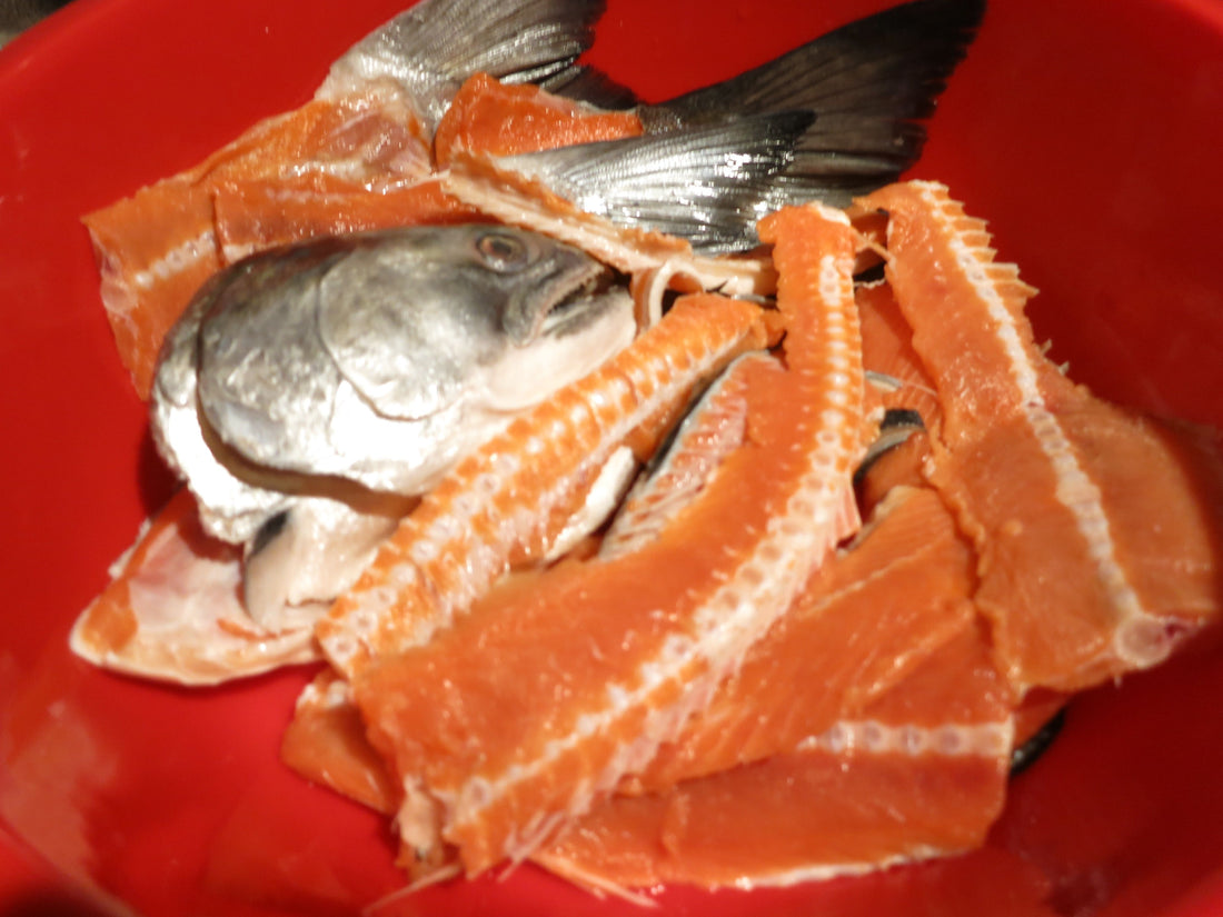 Frozen (New Zealand) King Salmon (Chinook) Whole Head split in 2 with Carcass/Tail