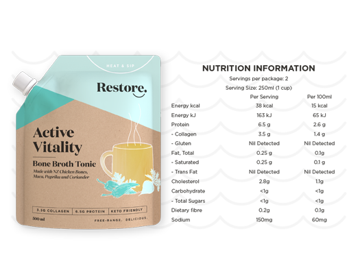 New Zealand Free Range (Halal) Active Vitality Bone Broth Tonic (Chicken), 500ml, price/pouch, frozen