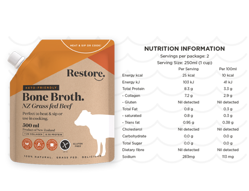 Grass Fed (Halal) Beef Bone Broth, 500ml, price/pouch, frozen